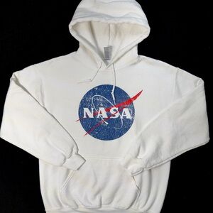 Gildan White Nasa Graphic Pullover Hoodie Sweatshirt Men’s Size M